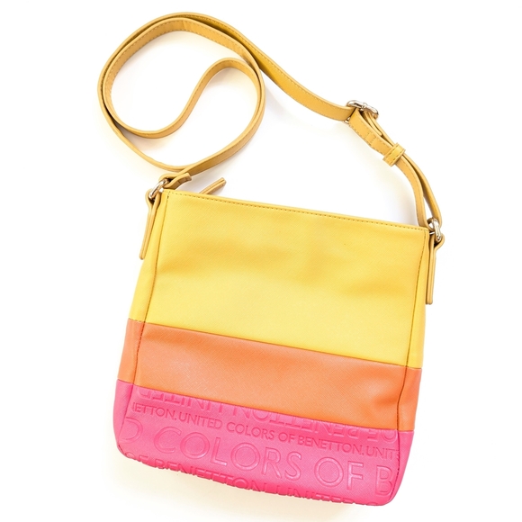 United Colors Of Benetton Yellow, Pink  And Orange Crossbody Bag ~ Like New - Picture 1 of 10
